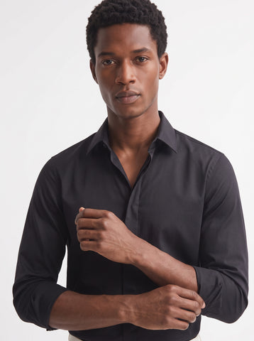 Solid Satin Stretch Black Shirt