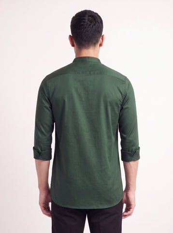 Solid Satin Stretch Bottle Green Kurta