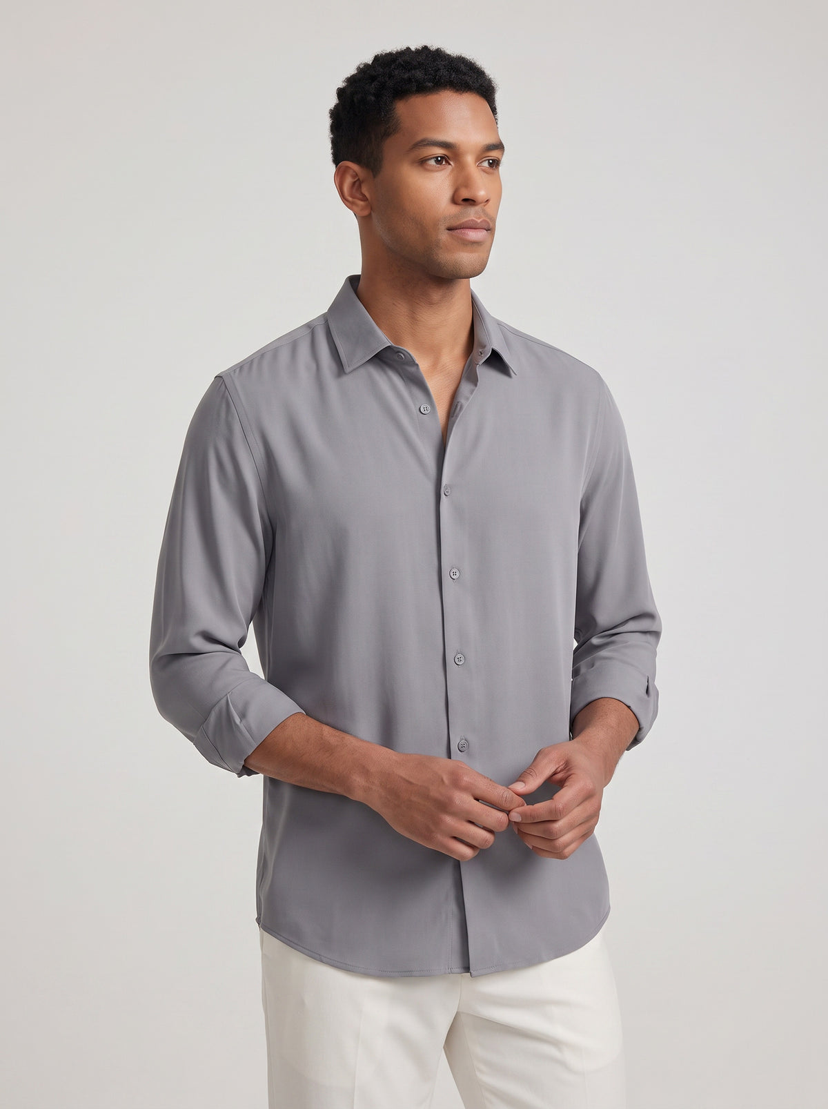 Solid Non-Iron Fluidic Mid Grey Shirt