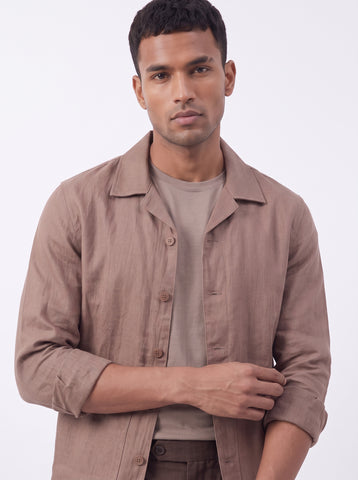 Solid Airy Linen Taupe Shacket
