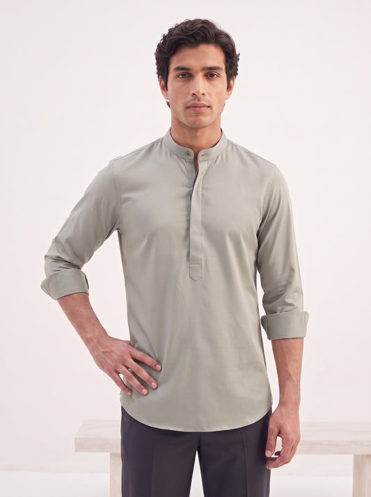 Men's Satin 2-Way Stretch Solid Ethnic Kurta