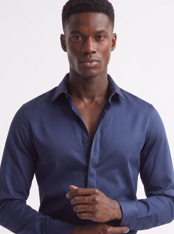 Men's Cotton Satin 2-Way Stretch Solid Party Shirt