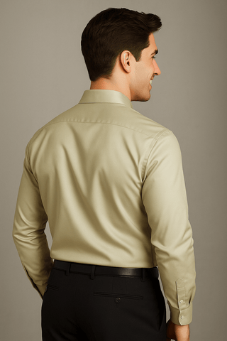 Cream Solid PC Sateen Stretch Formal Shirt