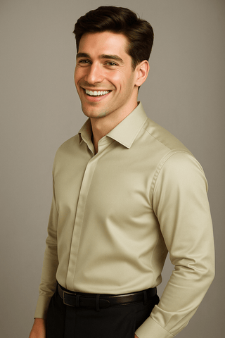 Cream Solid PC Sateen Stretch Formal Shirt