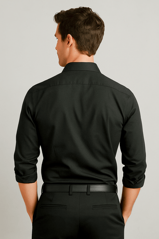 Black Solid Cotton Twill Smart Casual Shirt