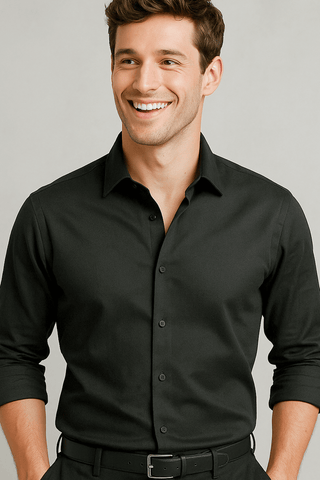 Black Solid Cotton Twill Smart Casual Shirt