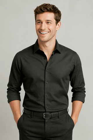 Black Solid Cotton Twill Smart Casual Shirt