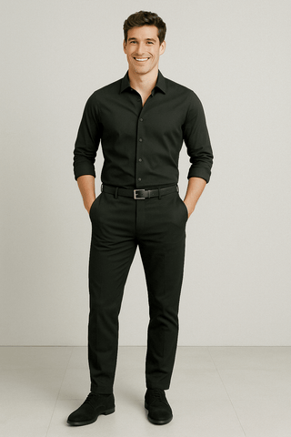 Black Solid Cotton Twill Smart Casual Shirt