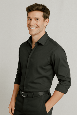Black Solid Cotton Twill Smart Casual Shirt