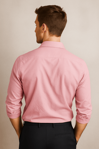 Pink Solid Cotton Twill Smart Casual Shirt