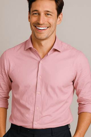 Pink Solid Cotton Twill Smart Casual Shirt