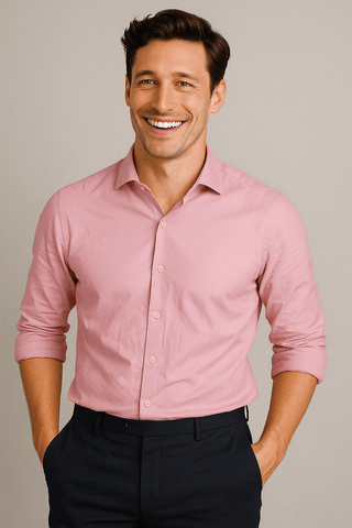 Pink Solid Cotton Twill Smart Casual Shirt