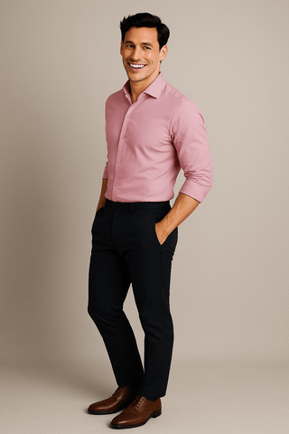 Pink Solid Cotton Twill Smart Casual Shirt