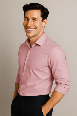 Pink Solid Cotton Twill Smart Casual Shirt