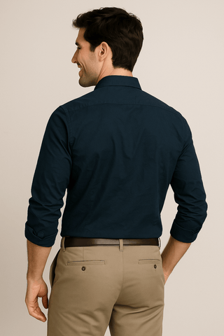 Navy Solid Cotton Twill Smart Casual Shirt