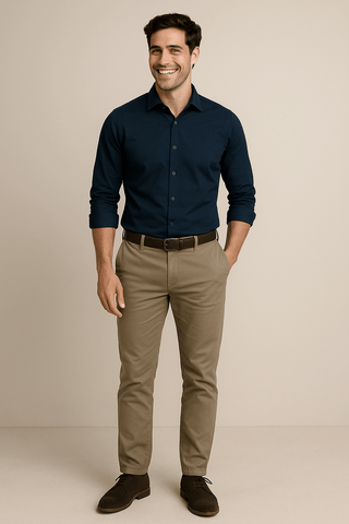 Navy Solid Cotton Twill Smart Casual Shirt