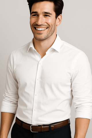 White Solid Cotton Twill Smart Casual Shirt