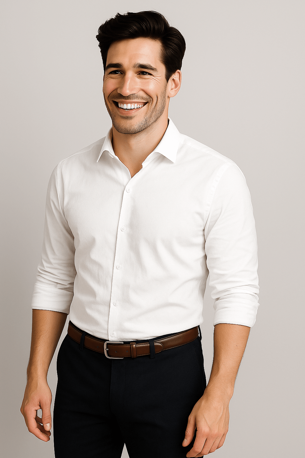 White Solid Cotton Twill Smart Casual Shirt