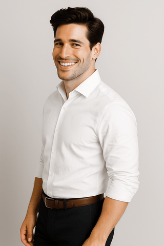 White Solid Cotton Twill Smart Casual Shirt