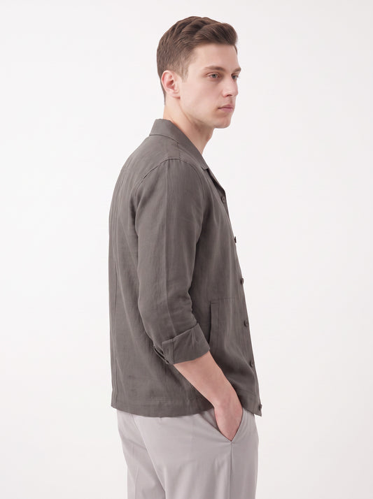 Men's Khaki Breathable Linen Blend Shacket