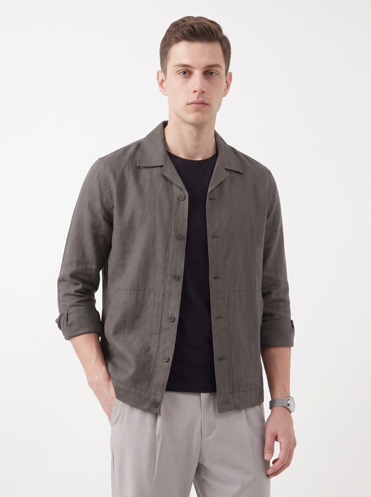 Men's Khaki Breathable Linen Blend Shacket