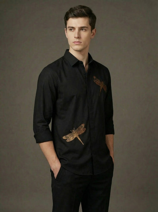 FreshAura: Perfume Finish Cotton Linen Embroidered Smart Casual Shirt