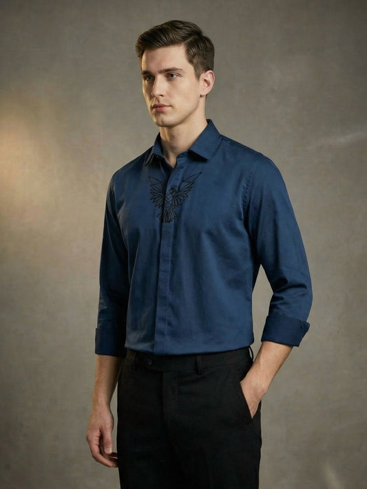 SatinPro-Max: Cotton Satin 2-Way Stretch Geometric Printed Party Shirt