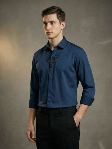 SatinPro-Max: Cotton Satin 2-Way Stretch Geometric Printed Party Shirt