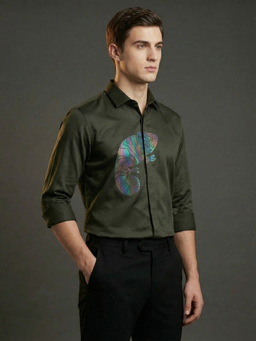 SatinPro-Max: Cotton Satin 2-Way Stretch Animal Foil Printed Party Shirt