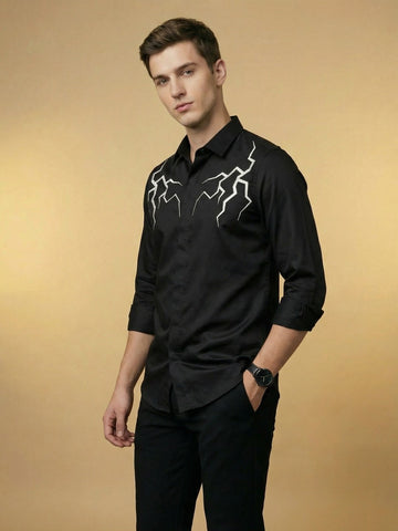 SatinPro-Lite: Satin 2-Way Stretch Abstract Foil Printed Party Shirt
