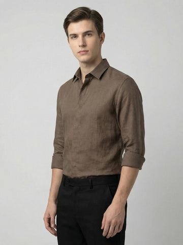 FreshAura: Perfume Finish Cotton Linen Solid Formal Shirt