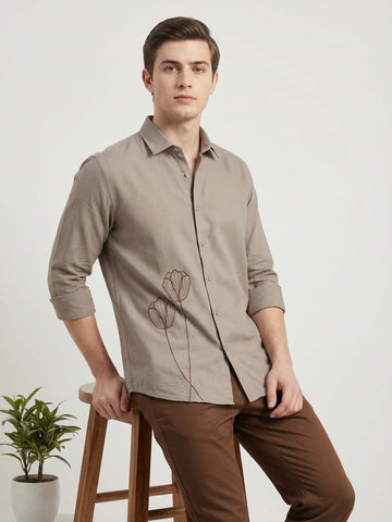Penta-ProWeave: Rare Linen Blend 2-Way Stretch Floral Embroidered Smart Casual Shirt