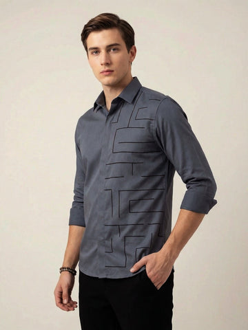 SatinPro-Max: Cotton Satin 2-Way Stretch Geometric Foil Printed Party Shirt