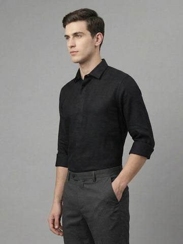 FreshAura: Perfume Finish Cotton Linen Solid Formal Shirt