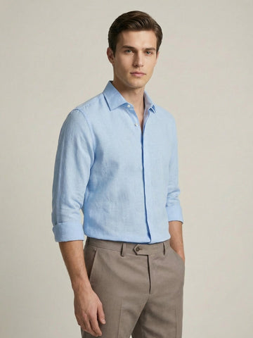 FreshAura: Perfume Finish Cotton Linen Solid Formal Shirt
