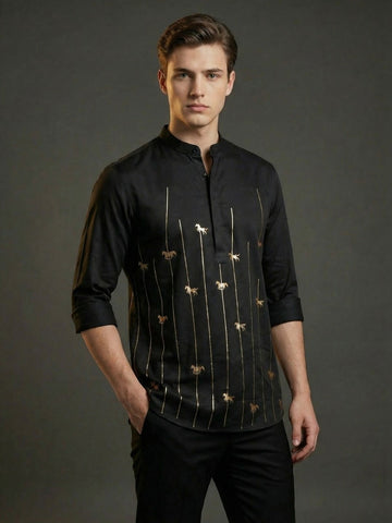 SatinPro-Lite: Satin 2-Way Stretch Foil Printed Festive Kurta