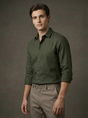 FreshAura: Perfume Finish Cotton Linen Solid Formal Shirt