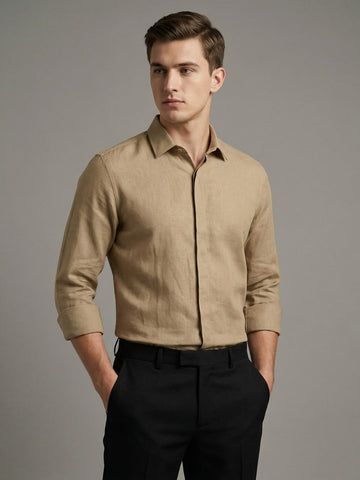 FreshAura: Perfume Finish Cotton Linen Solid Formal Shirt