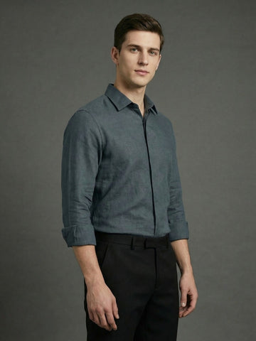 FreshAura: Perfume Finish Cotton Linen Solid Formal Shirt
