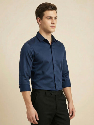 SatinPro-Max: Cotton Satin 2-Way Stretch Solid Party Shirt