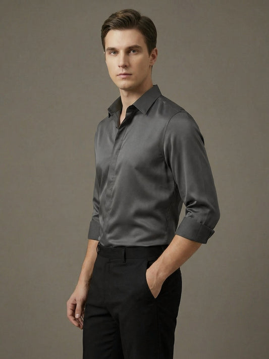 SatinPro-Lite: Satin 2-Way Stretch Solid Formal Shirt