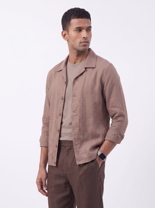 Men's Taupe Breathable Linen Blend Shacket