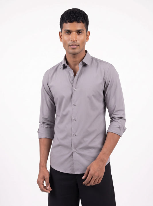 Men's Grey Solid Breathable Wrinkle-Free Regular Fit Shirt