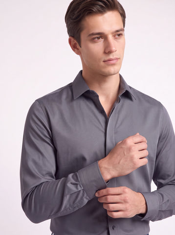 Solid Satin Stretch Mercury Grey Shirt