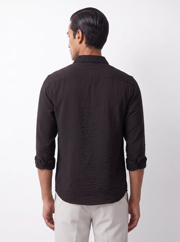 Solid Airy Crinkled Black Shirt