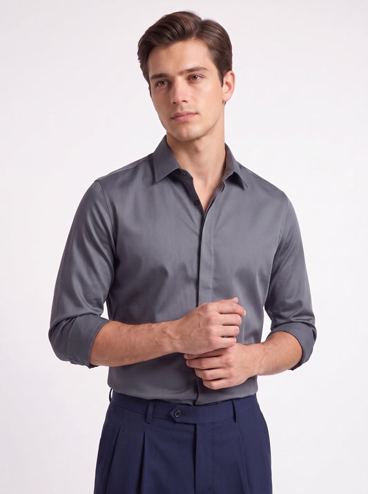Men's Cotton Satin 2-Way Stretch Solid Party Shirt