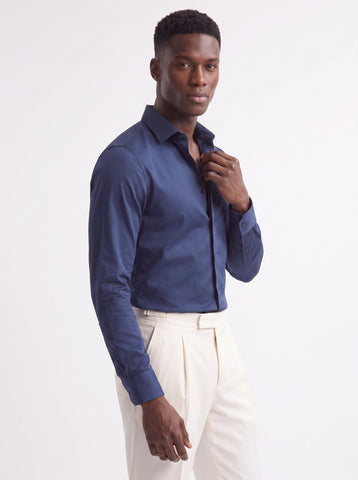 Men's Cotton Satin 2-Way Stretch Solid Party Shirt
