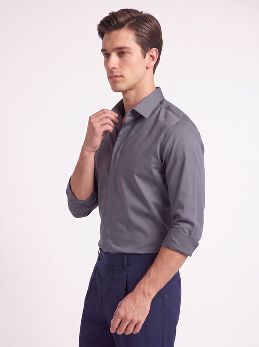 Men's Cotton Satin 2-Way Stretch Solid Party Shirt