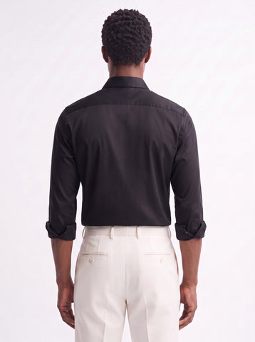 Solid Satin Stretch Black Shirt