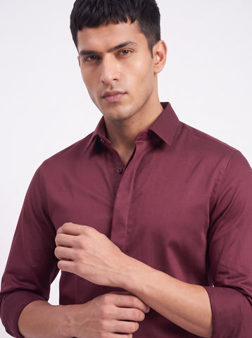 Solid Satin Stretch Red Berry Shirt